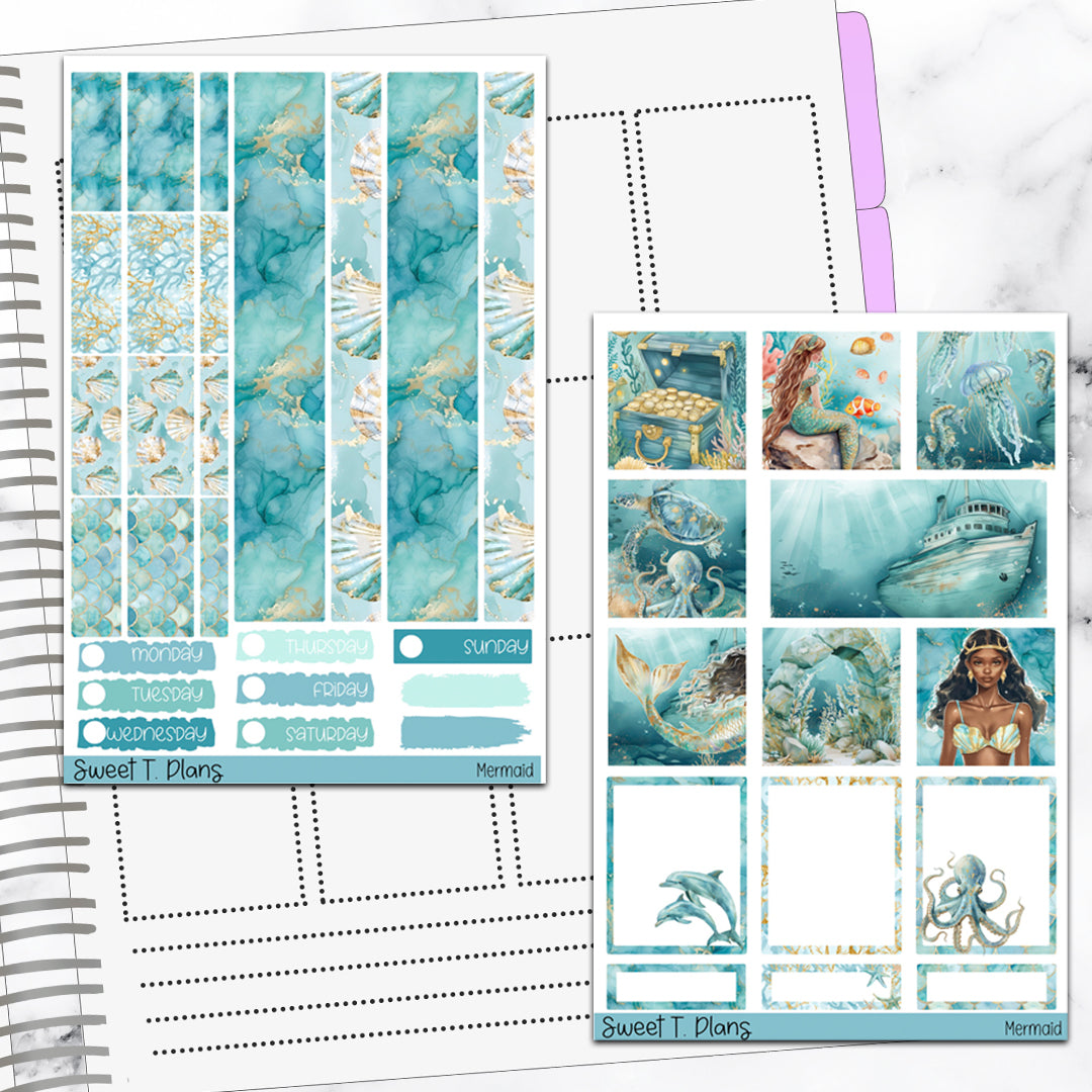 Mermaid Under the Sea Ocean Summer Hobonichi Cousin Weekly Sticker Kit