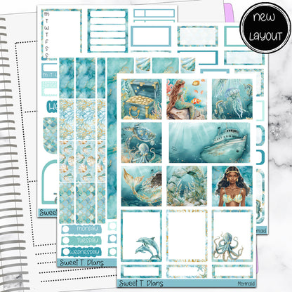 Mermaid Under the Sea Ocean Summer Hobonichi Cousin Weekly Sticker Kit