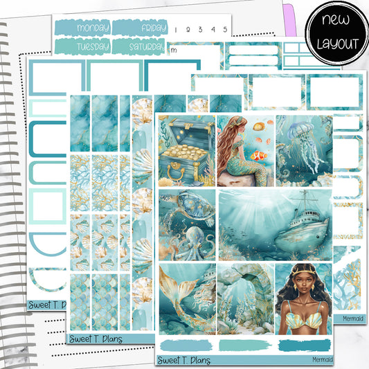 Mermaid Under the Sea Ocean Summer Weekly Sticker Kit Universal Vertical Planners
