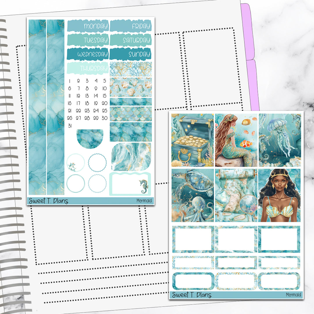Mermaid Under the Sea Ocean Summer Vertical Mini/B6 Print Pression Weekly Sticker Kit