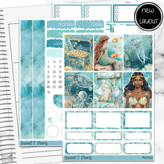 Mermaid Under the Sea Ocean Summer Vertical Mini/B6 Print Pression Weekly Sticker Kit
