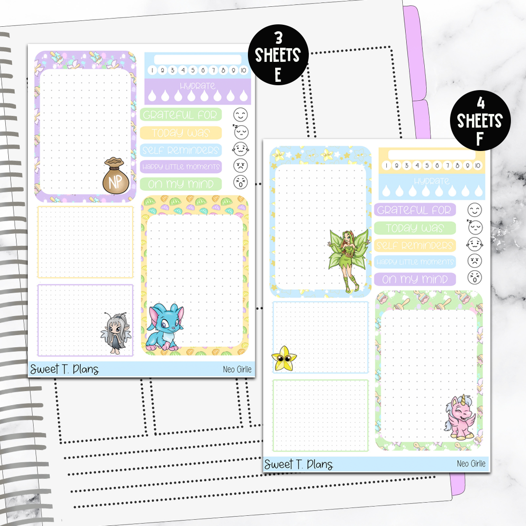 Neo Girlie Gamer Bundle or Single Sheets Weekly Ultimate Journaling Kit