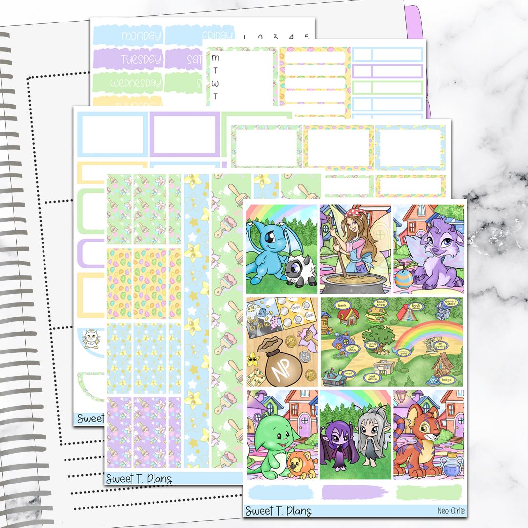 Neo Girlie Gamer Weekly Sticker Kit Universal Vertical Planners