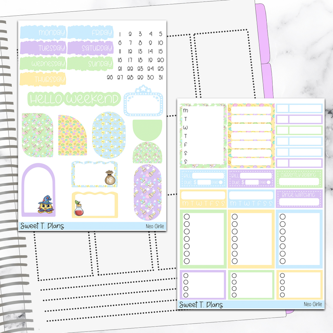 Neo Girlie Gamer Weekly Sticker Kit Universal Vertical Planners