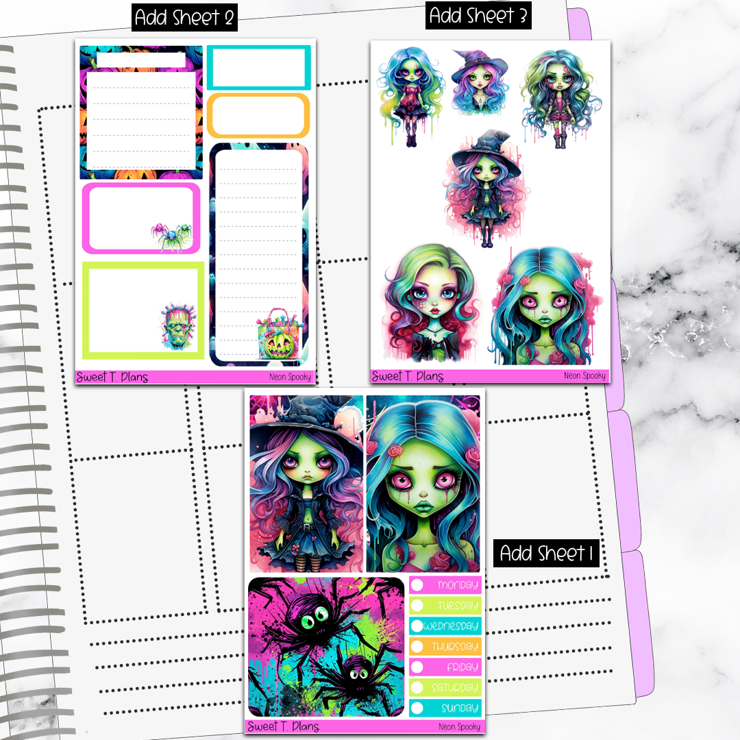 Neon Spooky Halloween Deco Sticker Kit