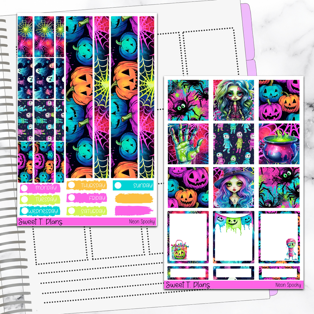 Neon Spooky Halloween Hobonichi Cousin Weekly Sticker Kit