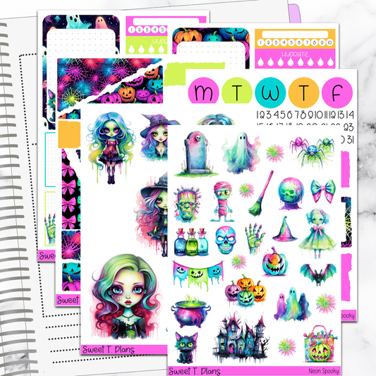 Neon Spooky Halloween Bundle or Single Sheets Weekly Ultimate Journaling Kit