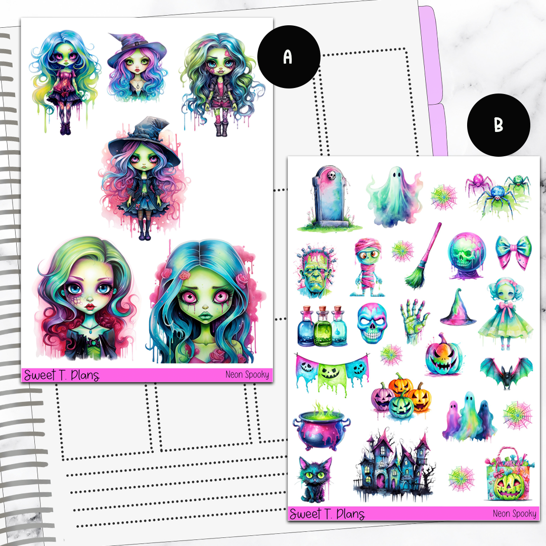 Neon Spooky Halloween Bundle or Single Sheets Weekly Ultimate Journaling Kit