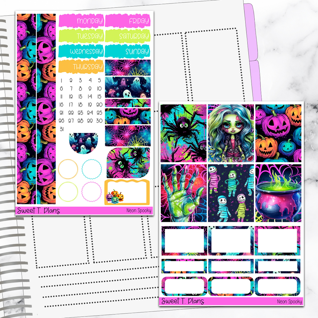 Neon Spooky Halloween Vertical Mini/B6 Print Pression Weekly Sticker Kit