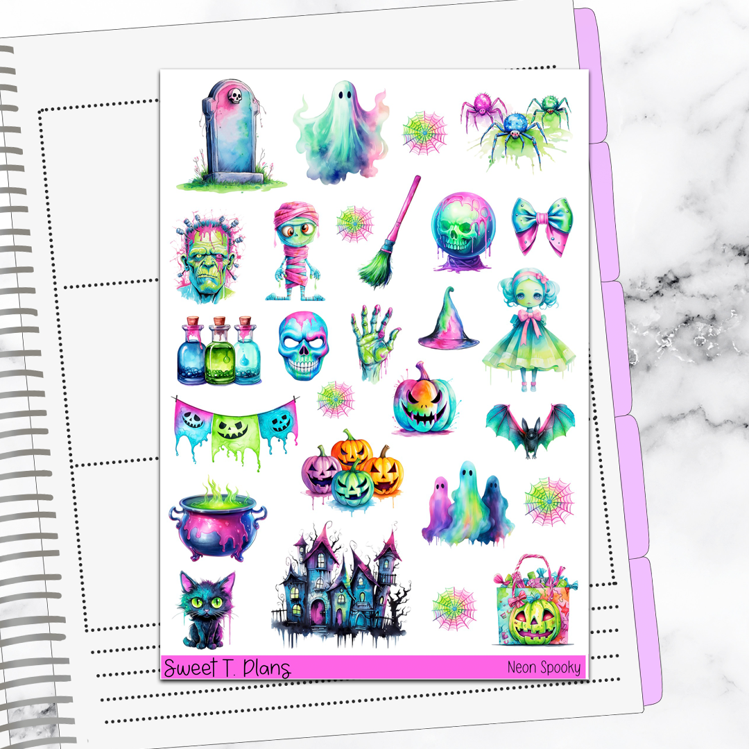 Neon Spooky Halloween Hobonichi Cousin Weekly Sticker Kit