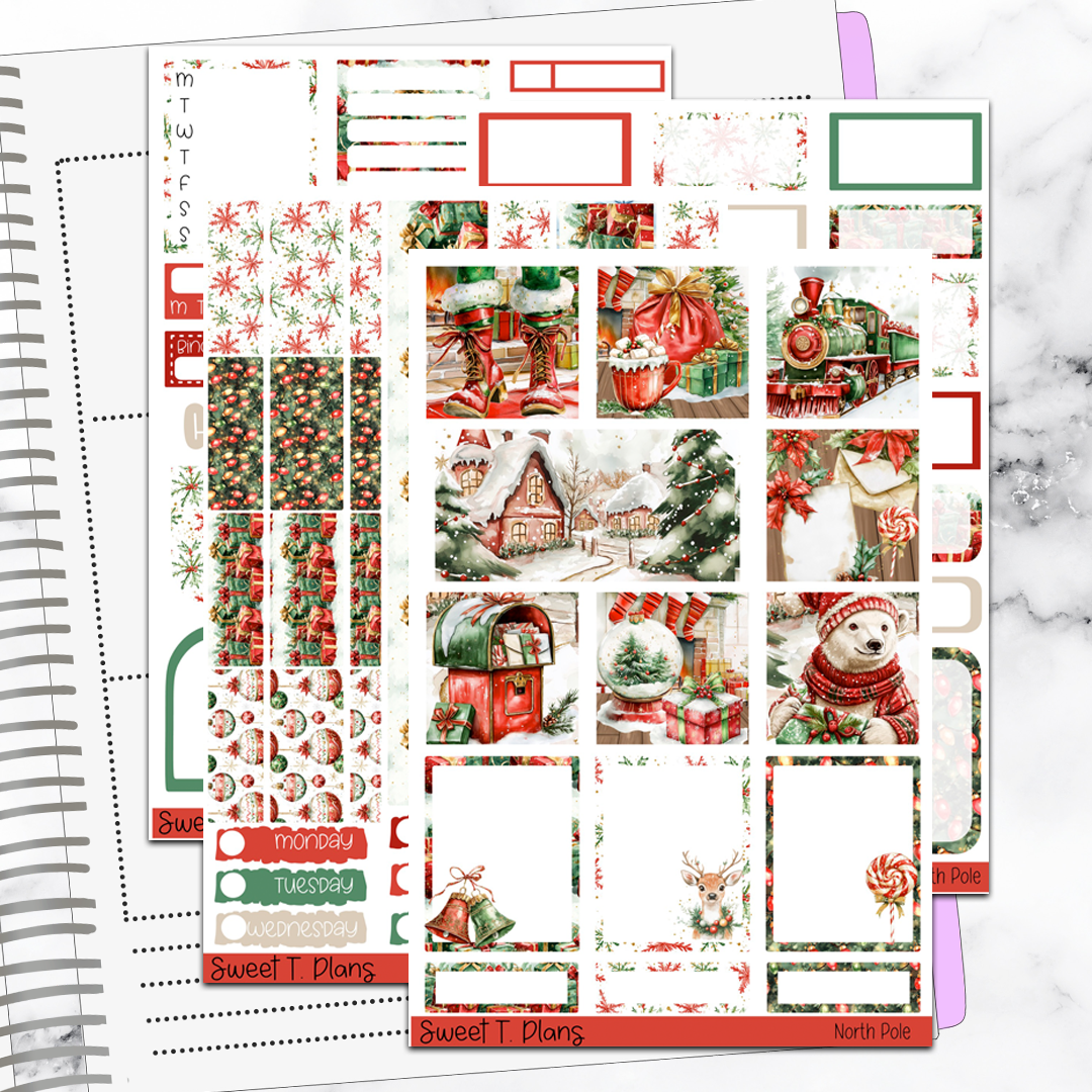 North Pole Christmas Holiday Winter Hobonichi Cousin Weekly Sticker Kit