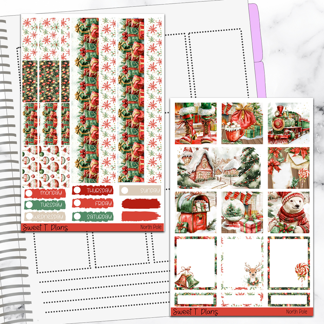 North Pole Christmas Holiday Winter Hobonichi Cousin Weekly Sticker Kit