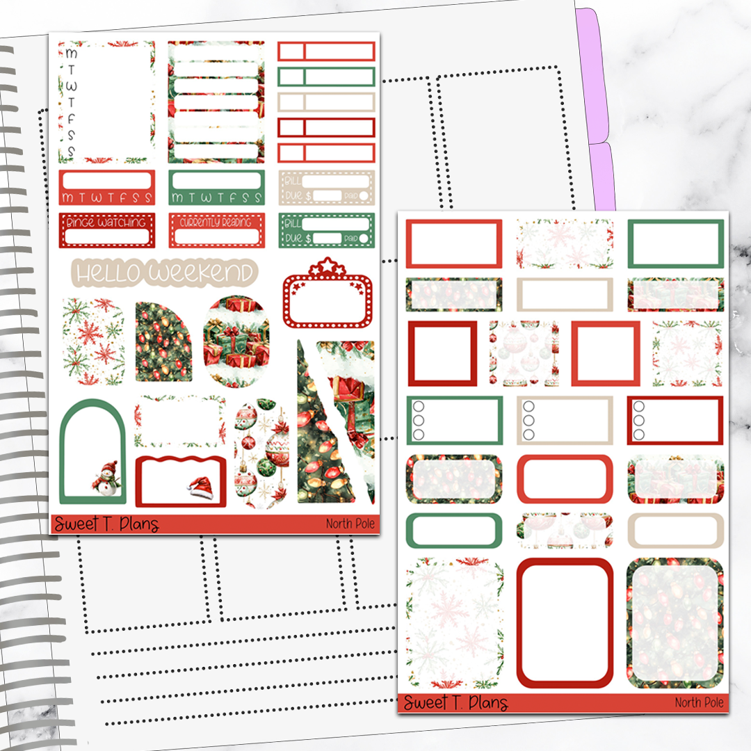 North Pole Christmas Holiday Winter Hobonichi Cousin Weekly Sticker Kit