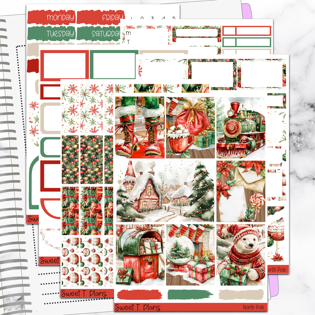 North Pole Christmas Holiday Winter  Sticker Kit Universal Vertical Planners