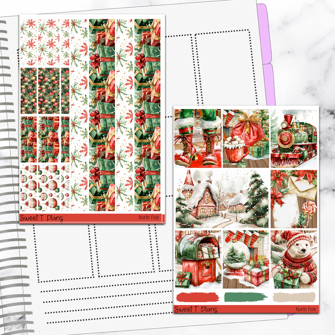 North Pole Christmas Holiday Winter  Sticker Kit Universal Vertical Planners