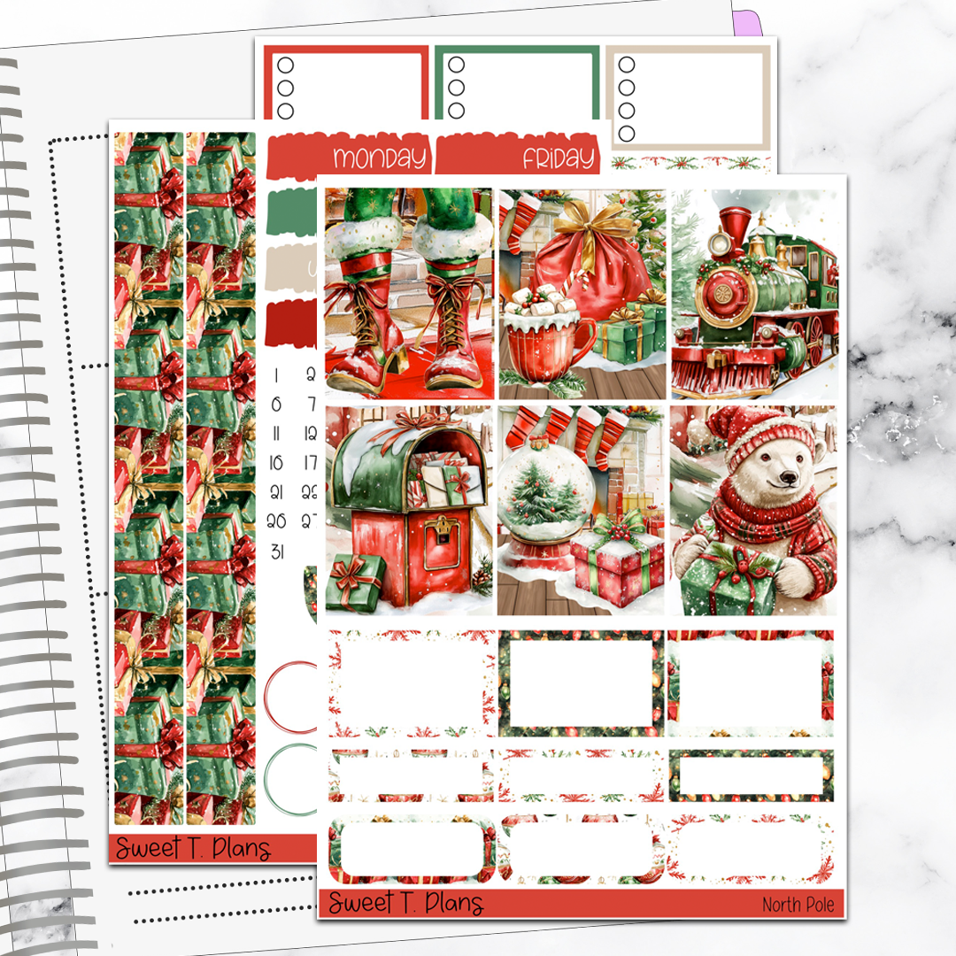 North Pole Christmas Holiday Winter Vertical Mini/B6 Print Pression Weekly Sticker Kit