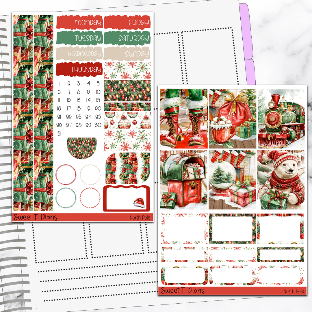 North Pole Christmas Holiday Winter Vertical Mini/B6 Print Pression Weekly Sticker Kit