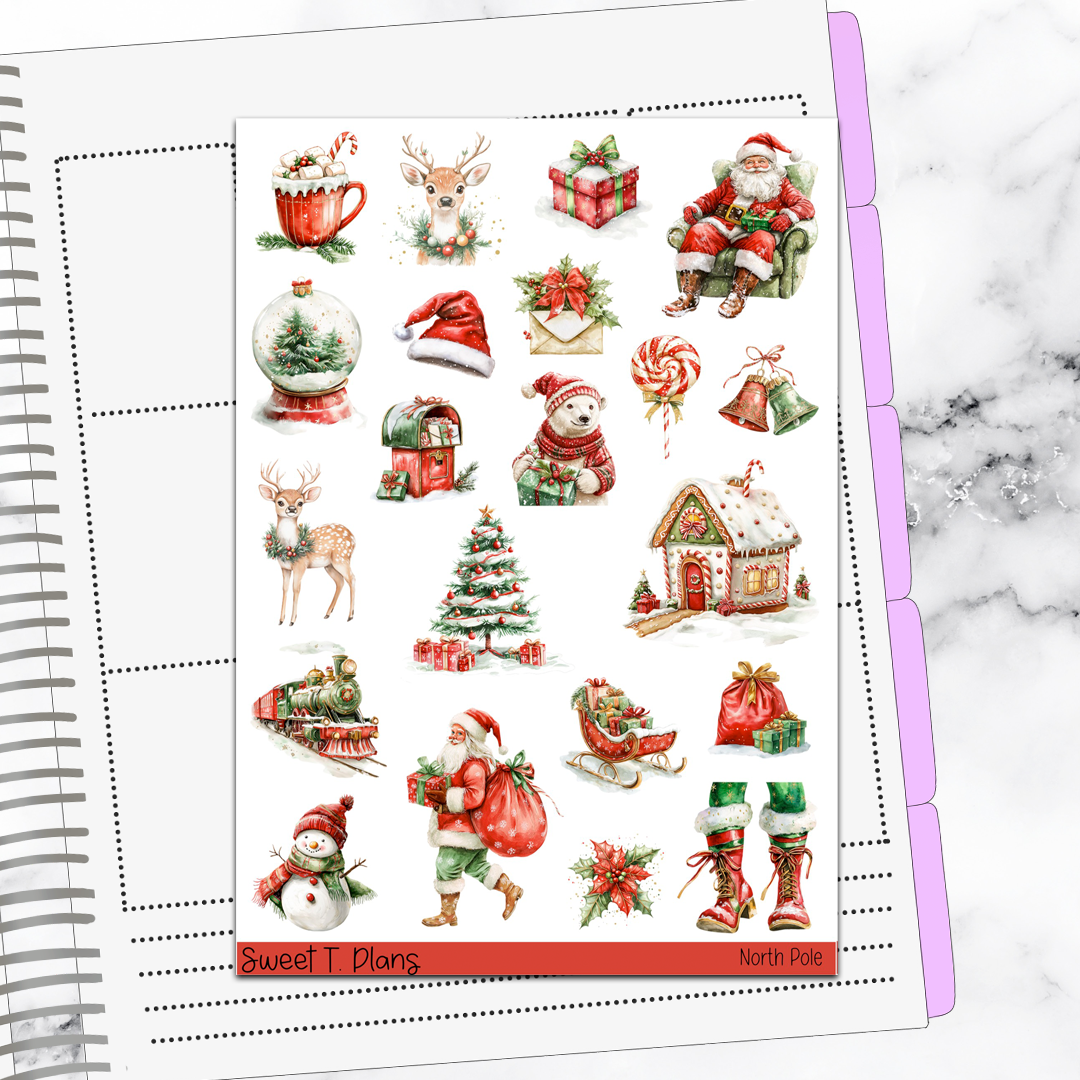 North Pole Christmas Holiday Winter  Sticker Kit Universal Vertical Planners