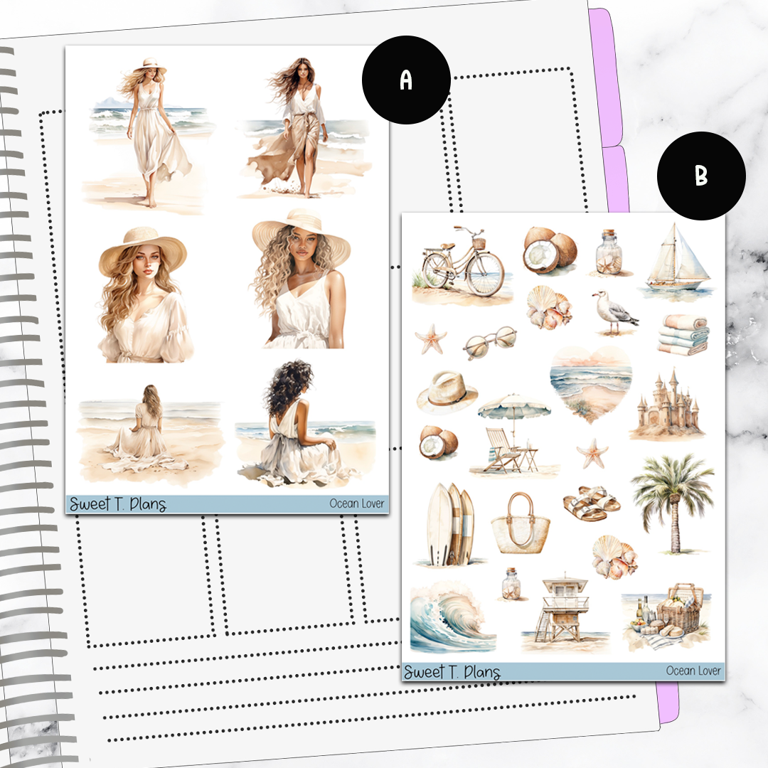 Ocean Lover Summer Bundle or Single Sheets Weekly Ultimate Journaling Kit