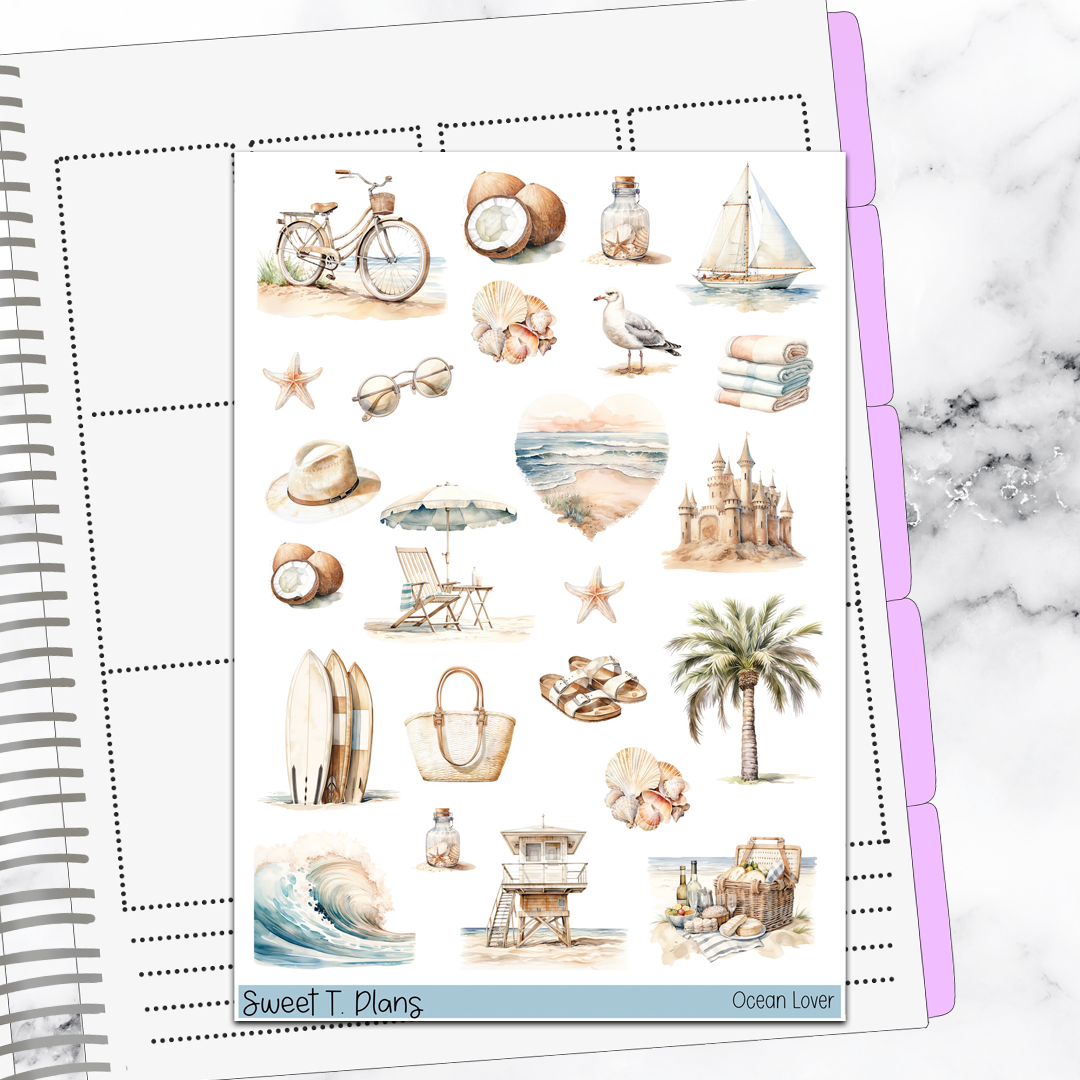 Ocean Lover Summer  Hobonichi Cousin Weekly Sticker Kit