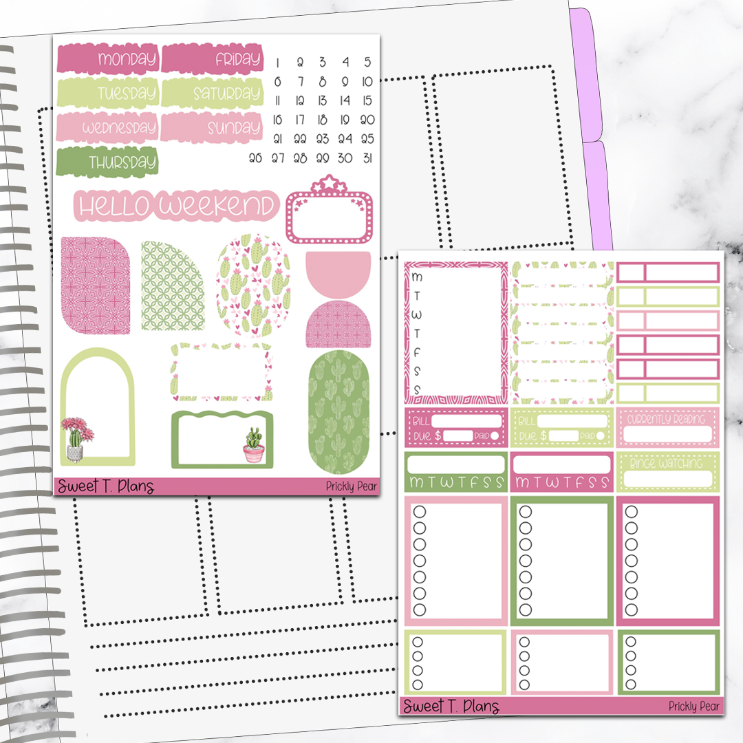 Prickly Pear Cactus Sticker Kit Universal Vertical Planners