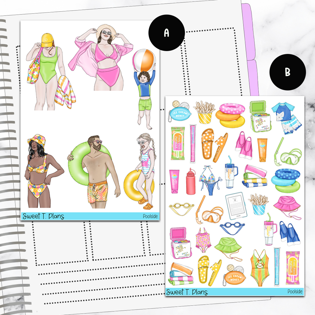 Poolside Summer Fun Bundle or Single Sheets Weekly Ultimate Journaling Kit