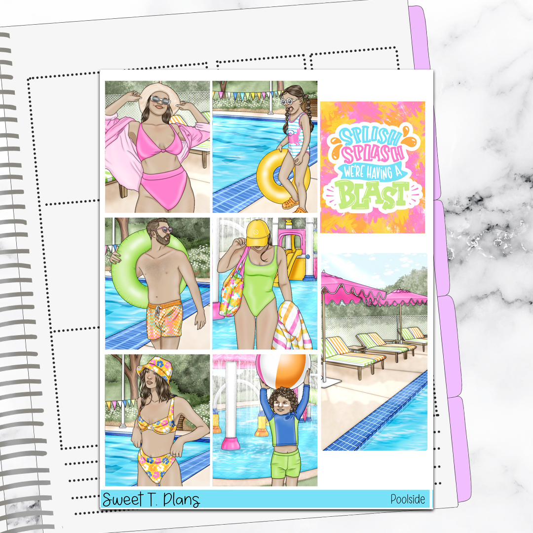Poolside Summer Fun Vertical Mini/ B6 Print Pression Weekly Sticker Kit