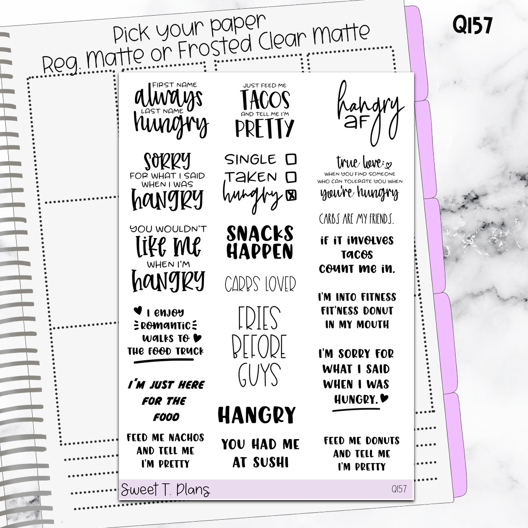 Quote Sticker Sheet (Q157) Hangry Quotes