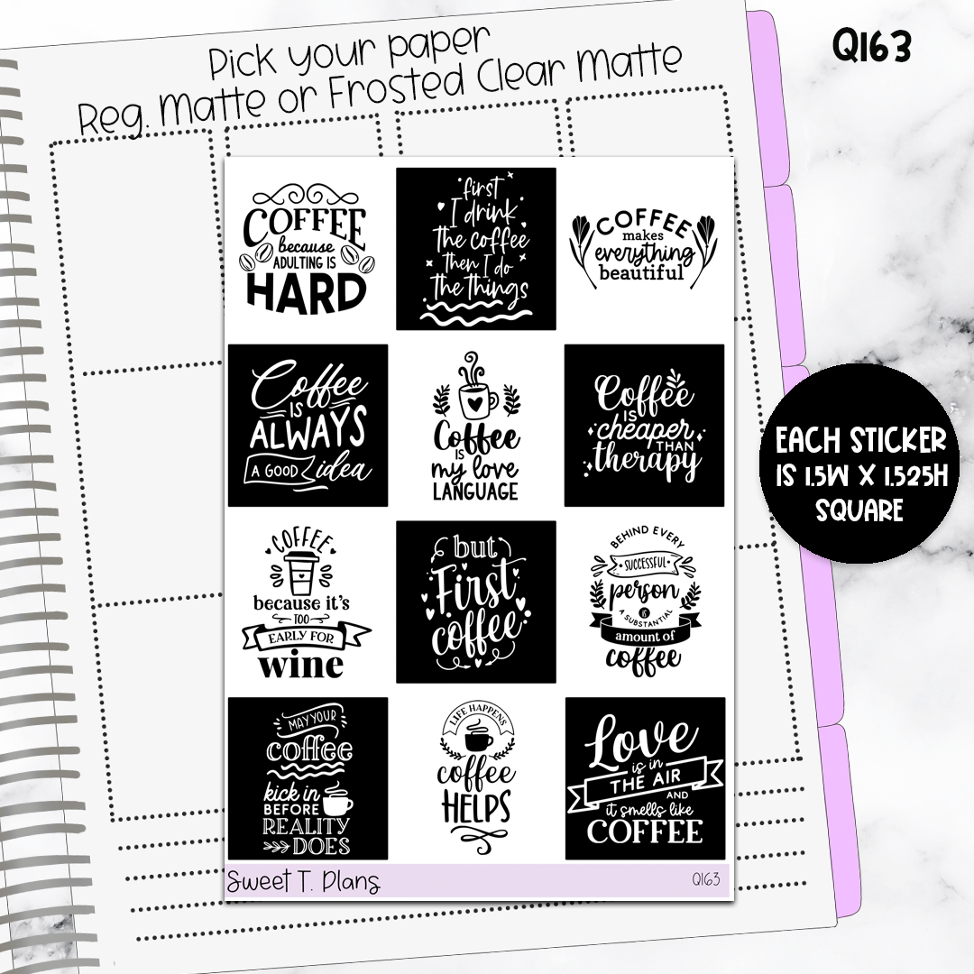 Quote Sticker Sheet (Q163) Coffee Quotes