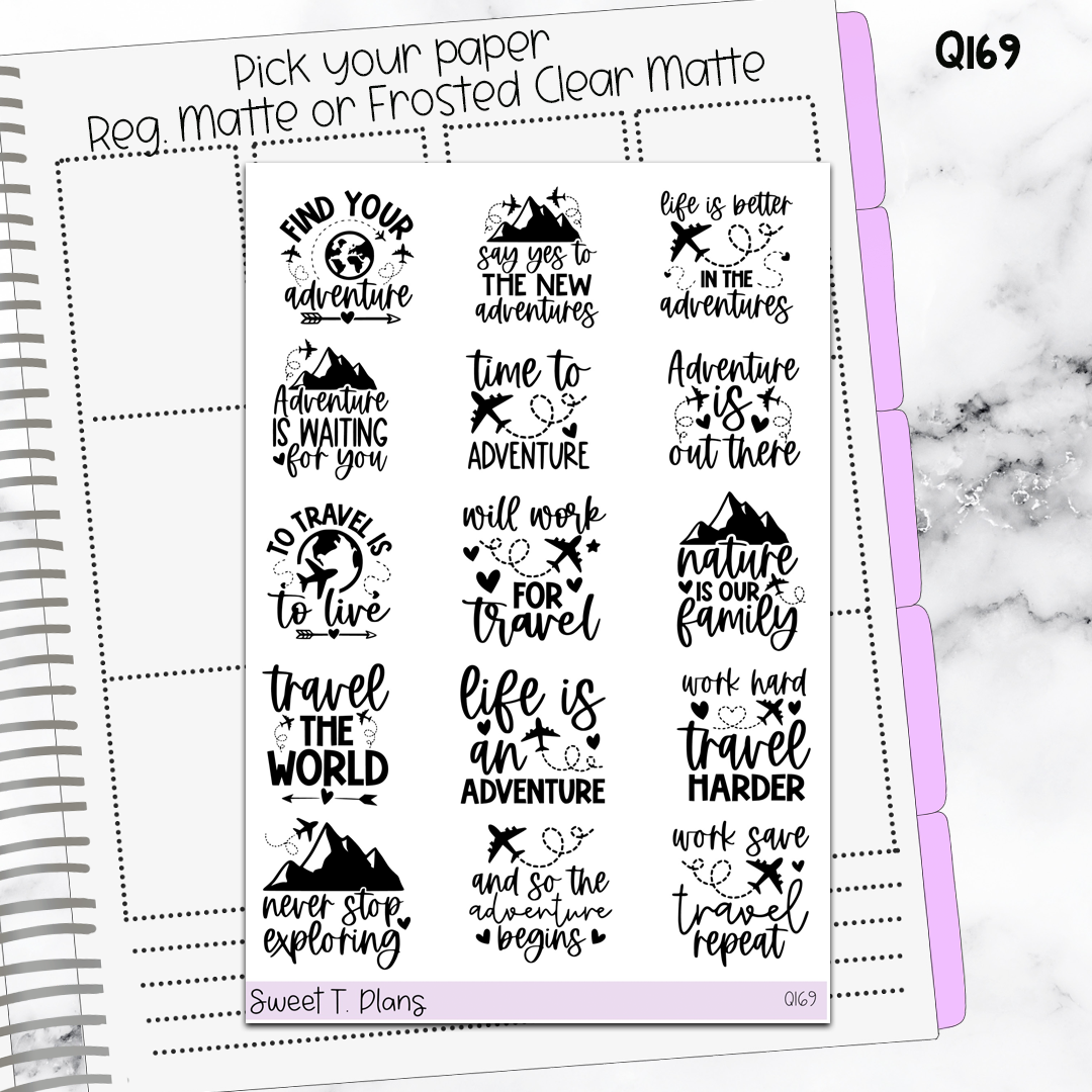 Quote Sticker Sheet (Q169) Adventure Travel Quotes