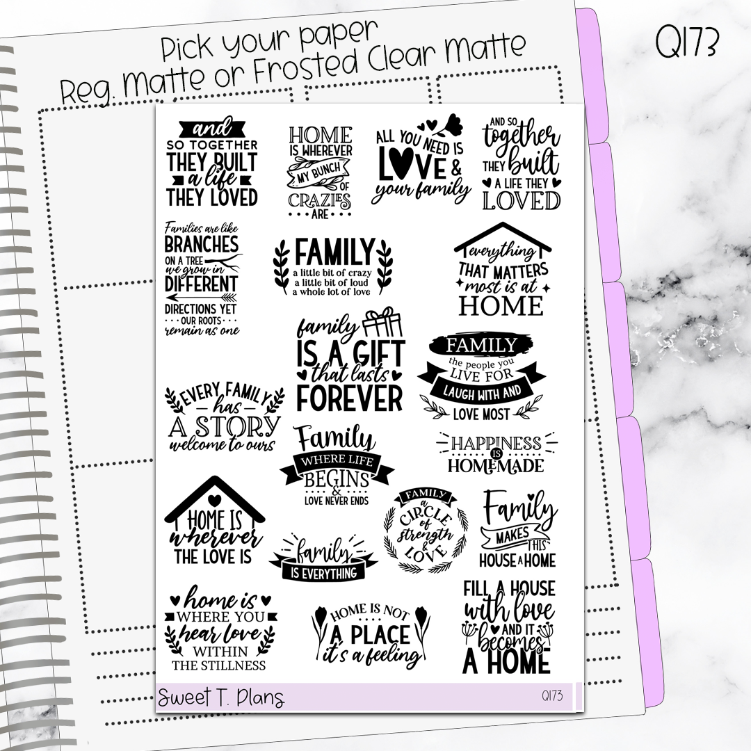 Quote Sticker Sheet (Q173) Family Quotes