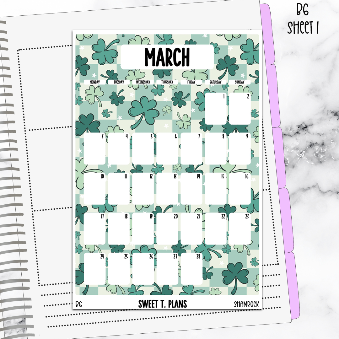 March  Monthly Shamrock Jumbo Sticker A5w A5 B6 Hobonichi Cousin