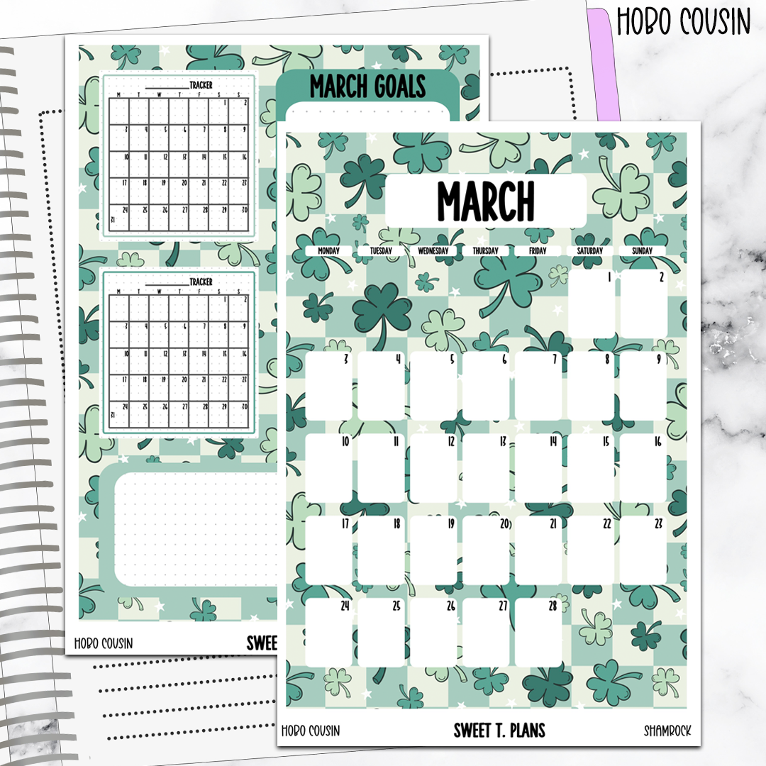 March  Monthly Shamrock Jumbo Sticker A5w A5 B6 Hobonichi Cousin