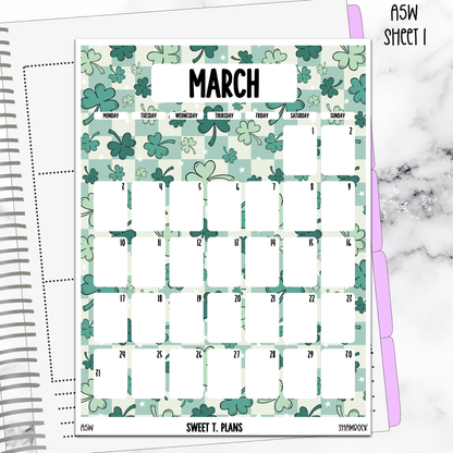 March  Monthly Shamrock Jumbo Sticker A5w A5 B6 Hobonichi Cousin