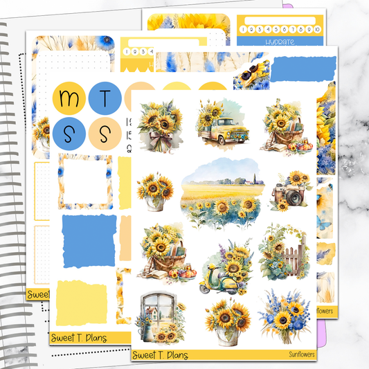 Sunflowers Bundle or Single Sheets Weekly Ultimate Journaling Kit