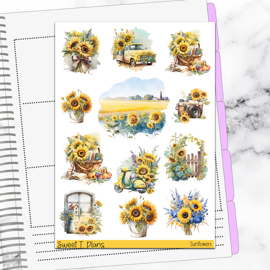 Sunflowers Vertical Mini/B6 Print Pression Weekly Sticker Kit