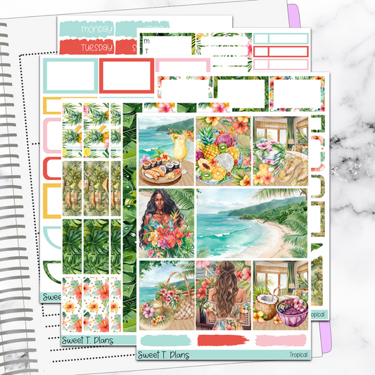 Tropical Vacation Summer Hawaii  Weekly Sticker Kit Universal Vertical Planners