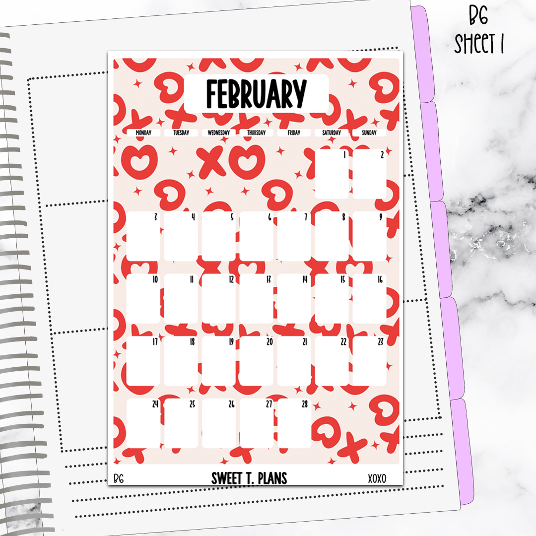 February  Monthly Xoxo Jumbo Sticker A5w A5 B6 Hobonichi Cousin