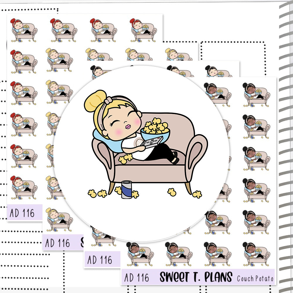 Aleyna Couch Potato Relaxing Planner Sticker Sheet (AD116)