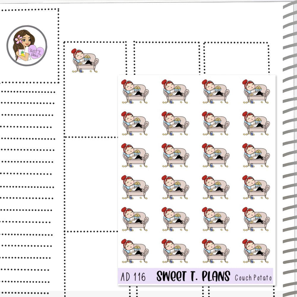 Aleyna Couch Potato Relaxing Planner Sticker Sheet (AD116)