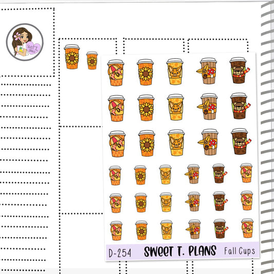 Doodle Fall Coffee Cup  Planner Sticker Sheet (D 254)