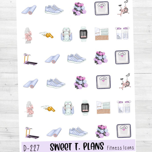 Fitness Exercise Treadmill Cycle Workout Icon Planner Sticker Sheet (D227)