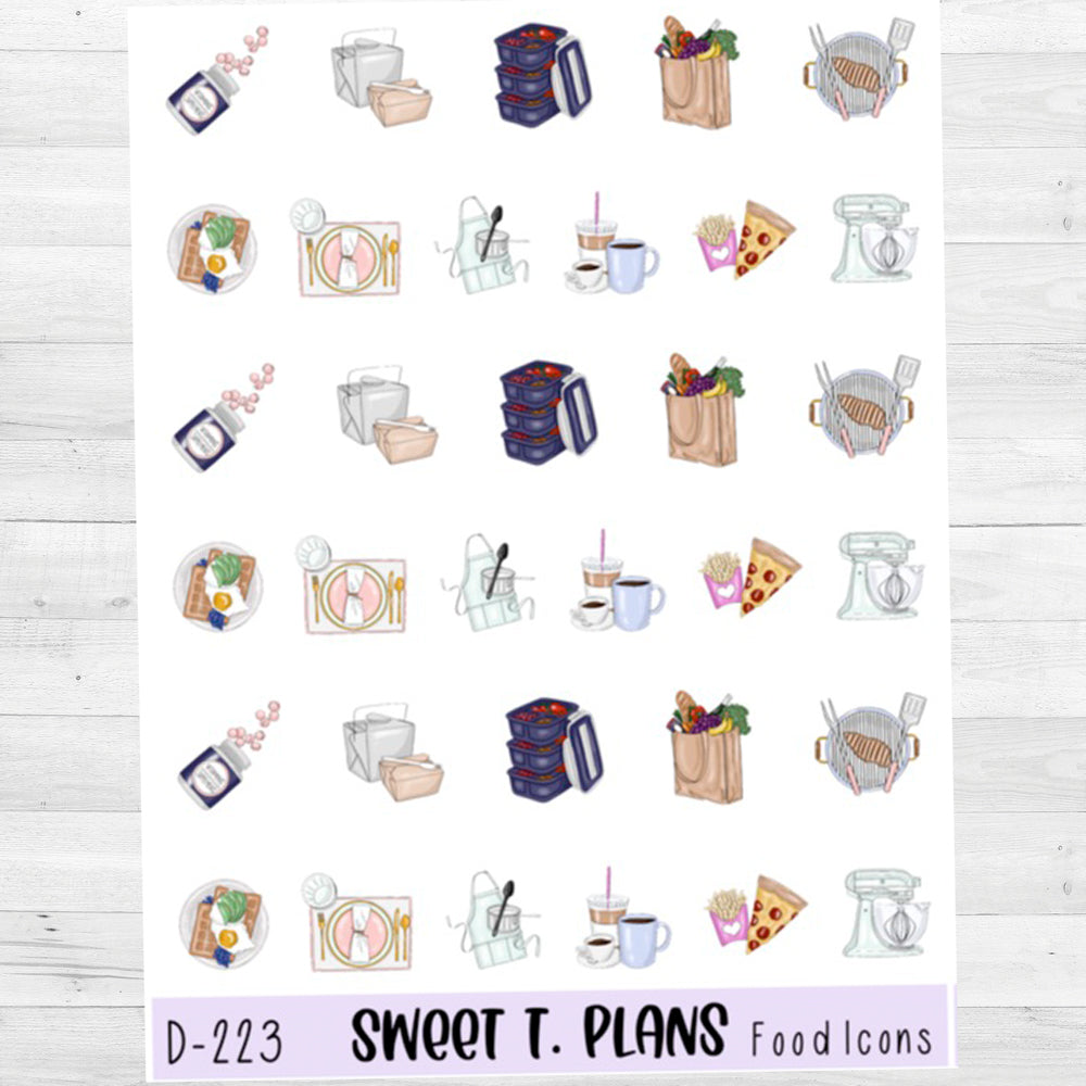 Food Icons Food Prep Cheat Meal Grocery Shopping  Planner Sticker Sheet  (D223)