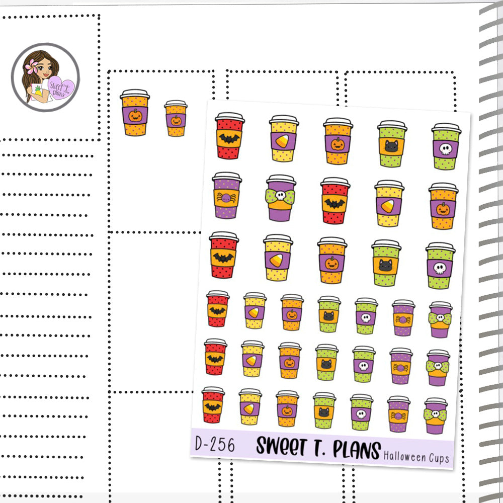 Doodle Halloween Coffee Cup  Planner Sticker Sheet (D 256)