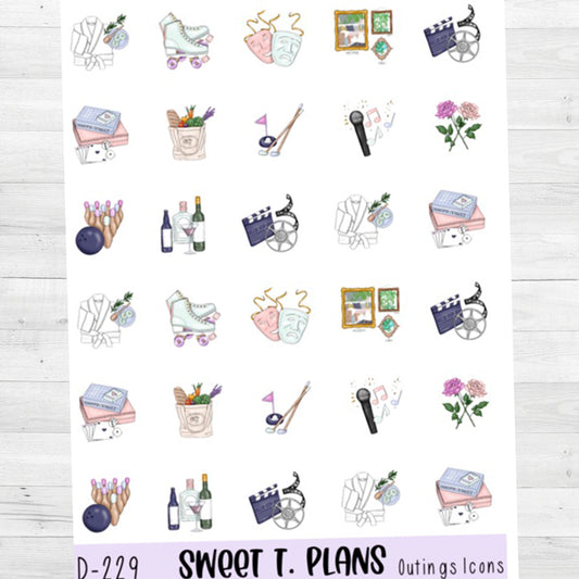 Outings Bowling Game Night Date Night Movie Icon  Planner Sticker Sheet (D229)