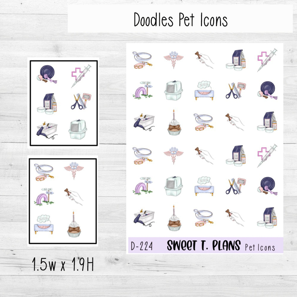 Pet Icons Walk Dog Park Vet Visit Pet Food  Planner Sticker Sheet  (D224)