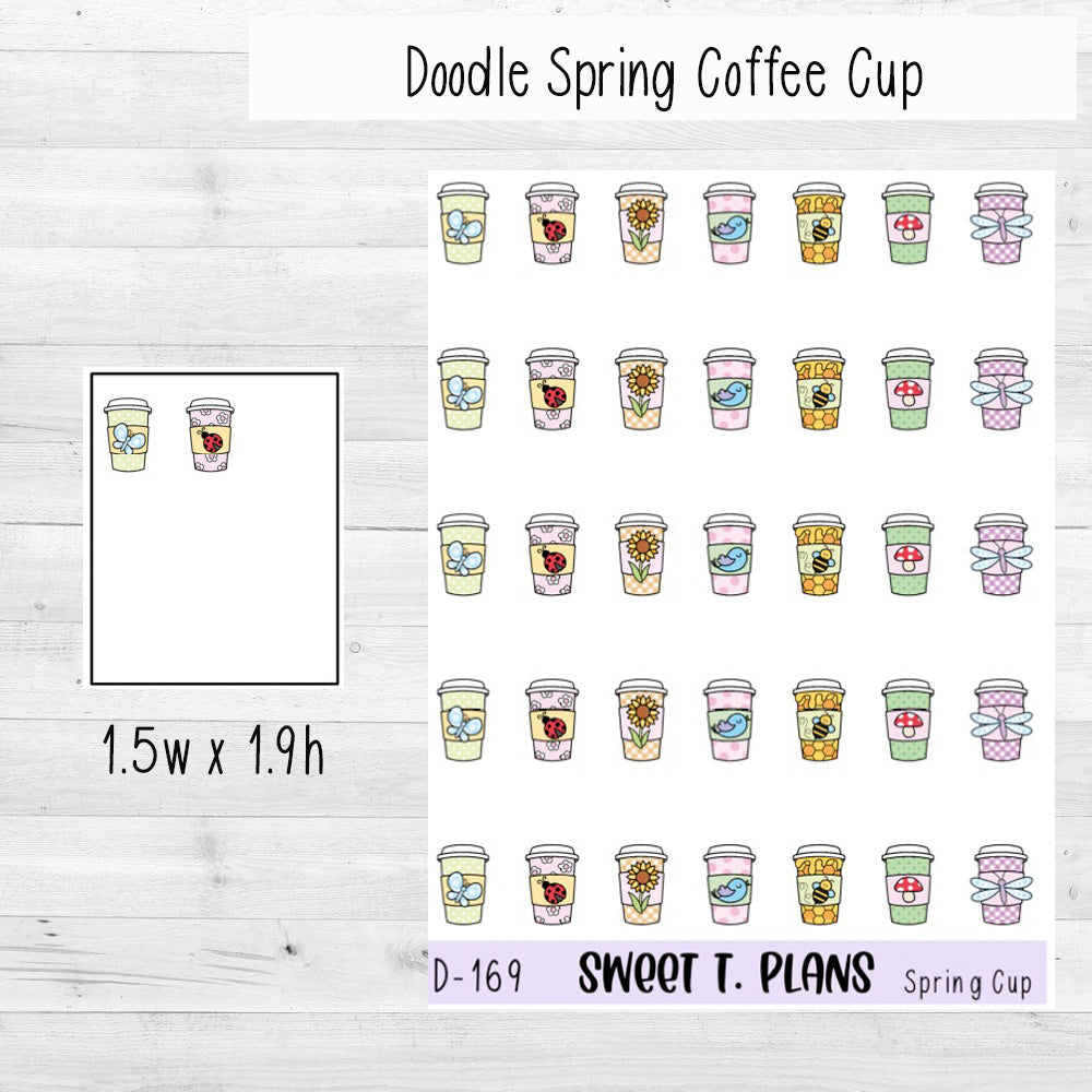 Spring Coffee To Go Cup Planner Sticker Sheet (D169)