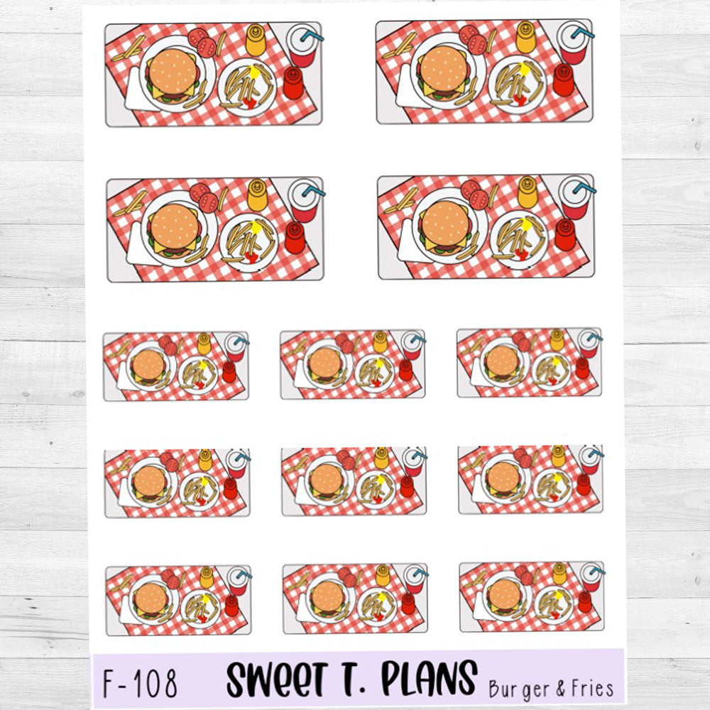 Burger and Fries Flat Lay Planner Sticker Sheet (F108)