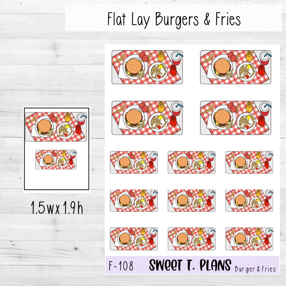 Burger and Fries Flat Lay Planner Sticker Sheet (F108)