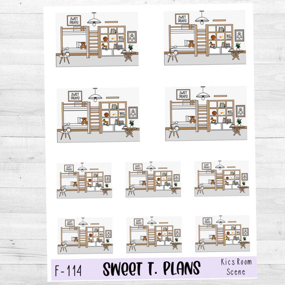 Kids Bedroom Scene Planner Sticker Sheet (F114)